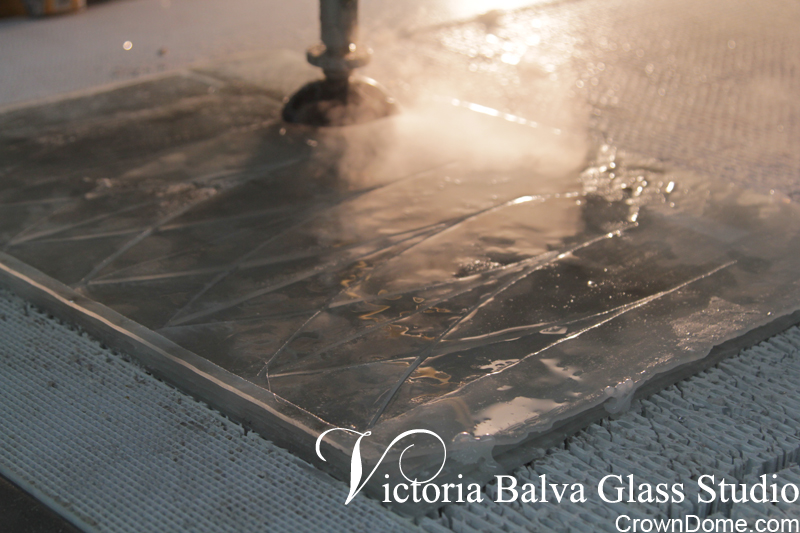 glass water jet cutting for a large leaded glass skylight