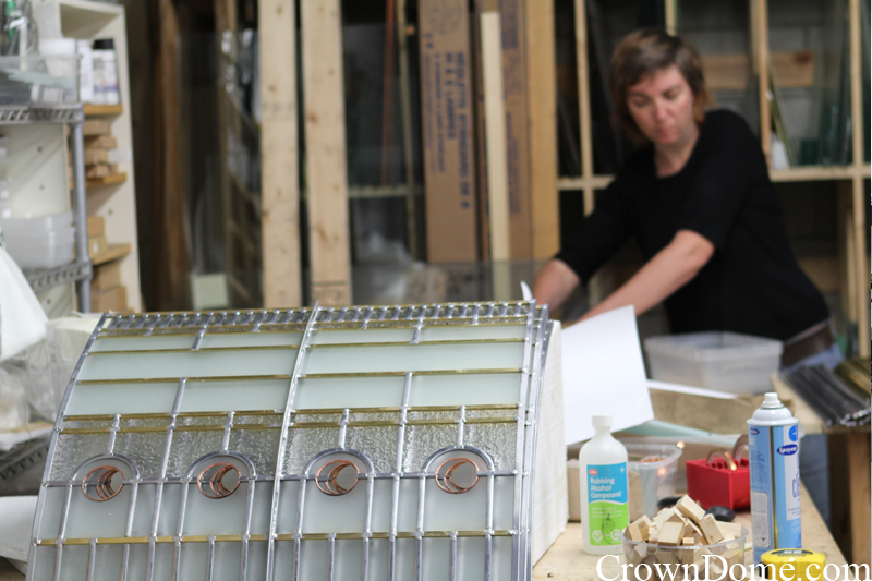 stained and leaded glass panels for the decorative dome curved border