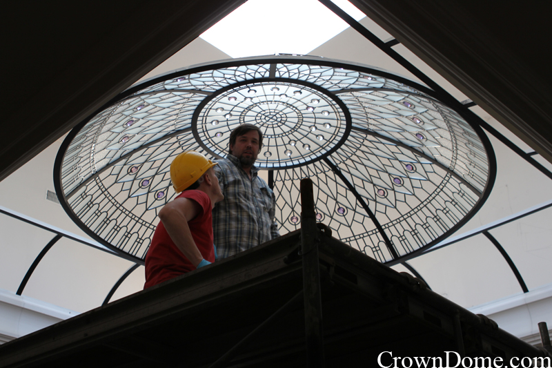 stained and leaded glass decorative dome installation