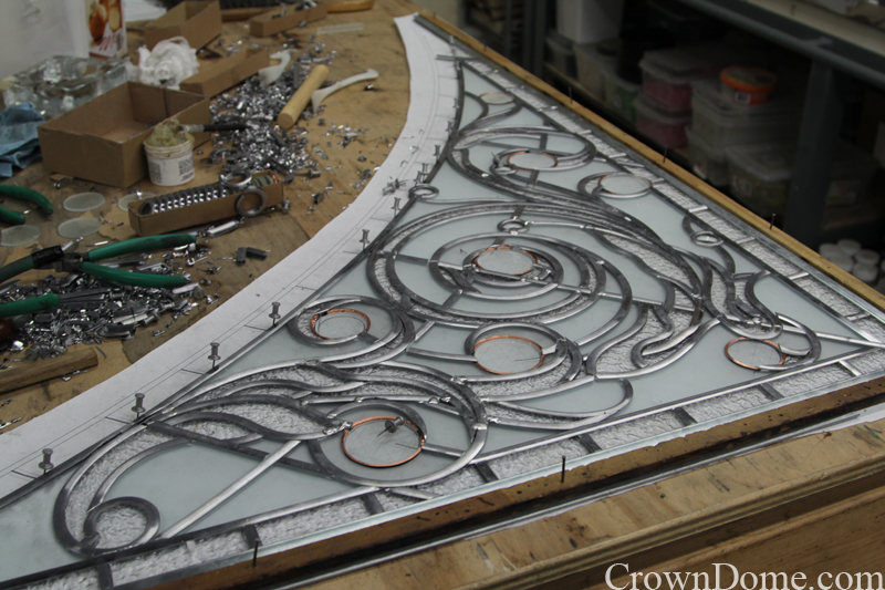 Leaded glass panel assembled and ready to solder for the decorative glass dome