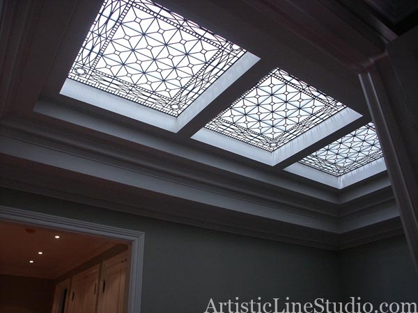 leaded glass flat skylight with beveled glass