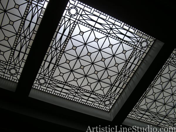 leaded glass flat skylight with beveled glass