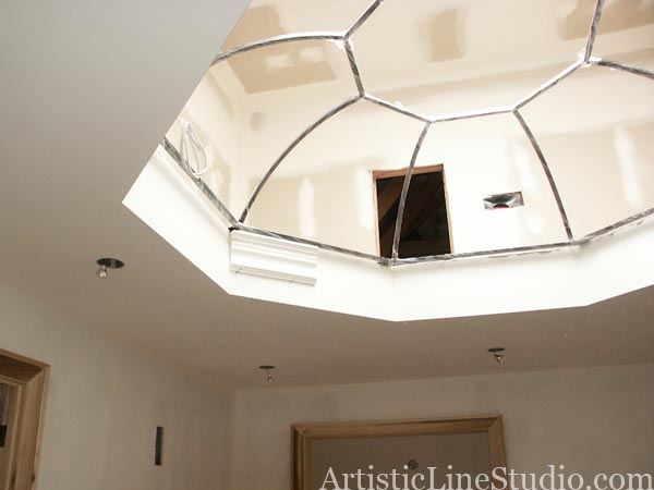 stained and leaded glass octagon domed skylight with beveled glass