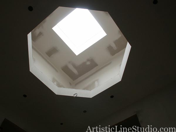 stained and leaded glass octagon domed skylight with beveled glass