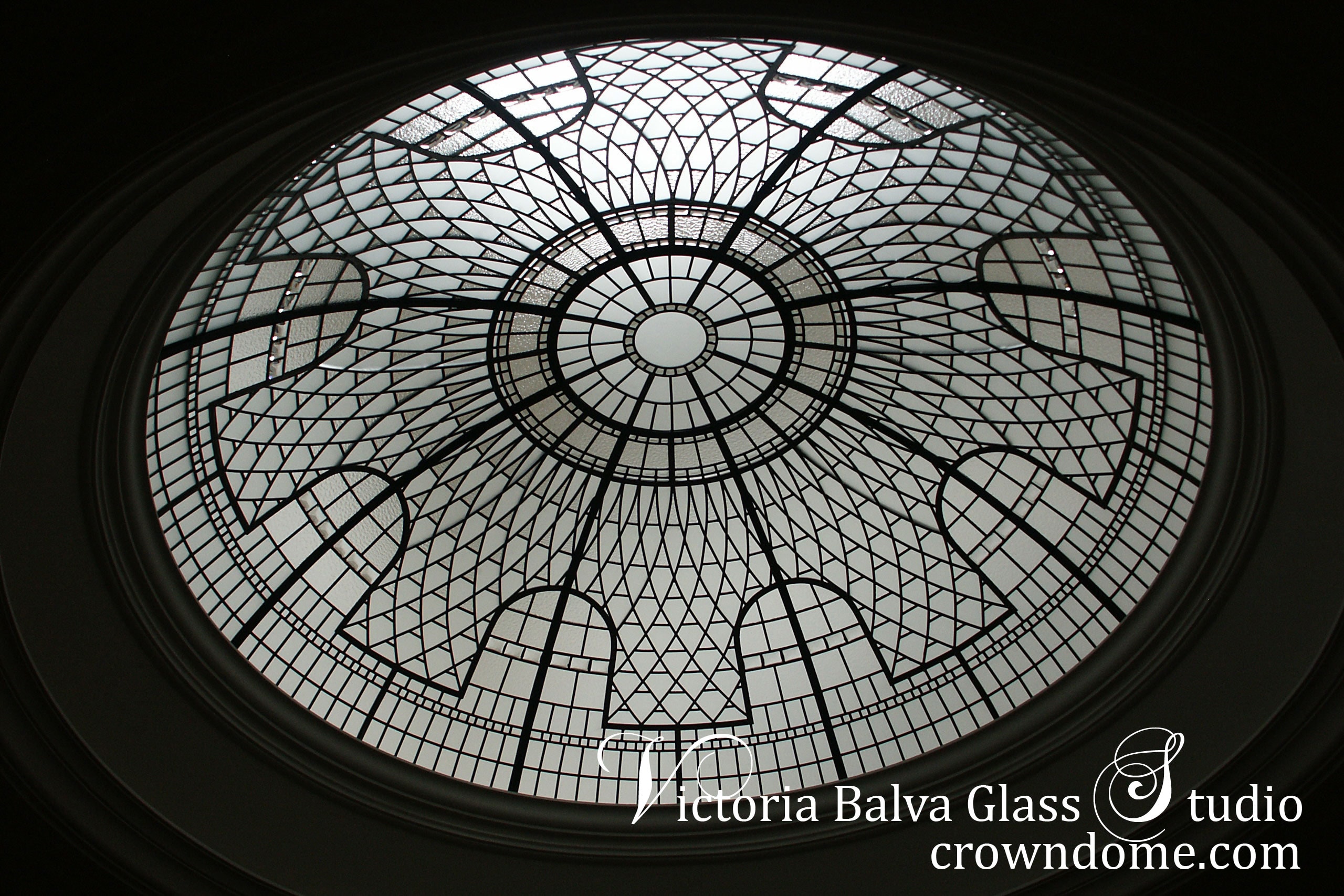 stained and leaded glass dome with custom jewels andbeveled glass