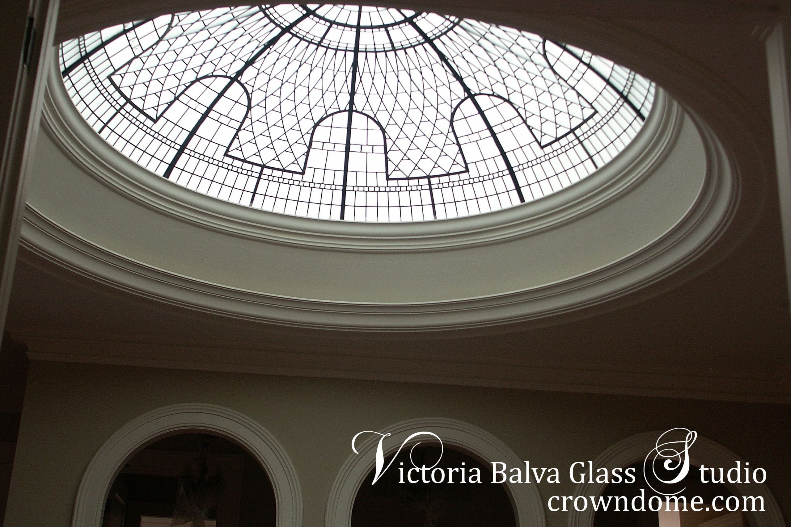 stained and leaded glass dome with custom jewels andbeveled glass