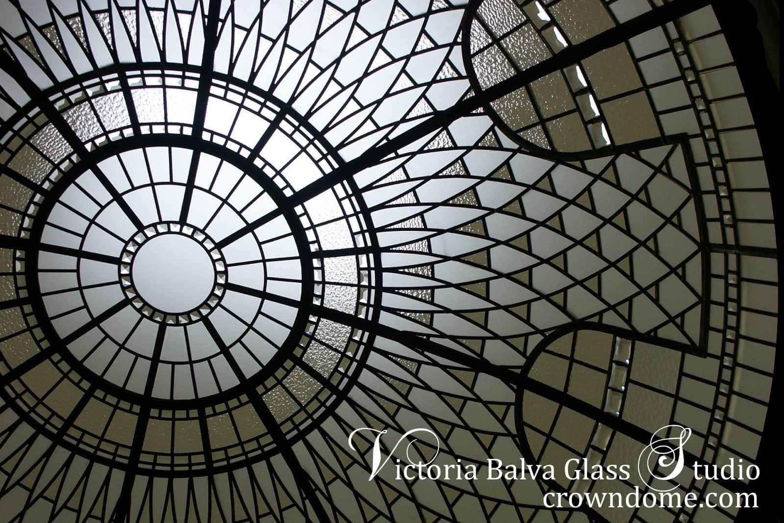 stained and leaded glass dome with custom jewels andbeveled glass