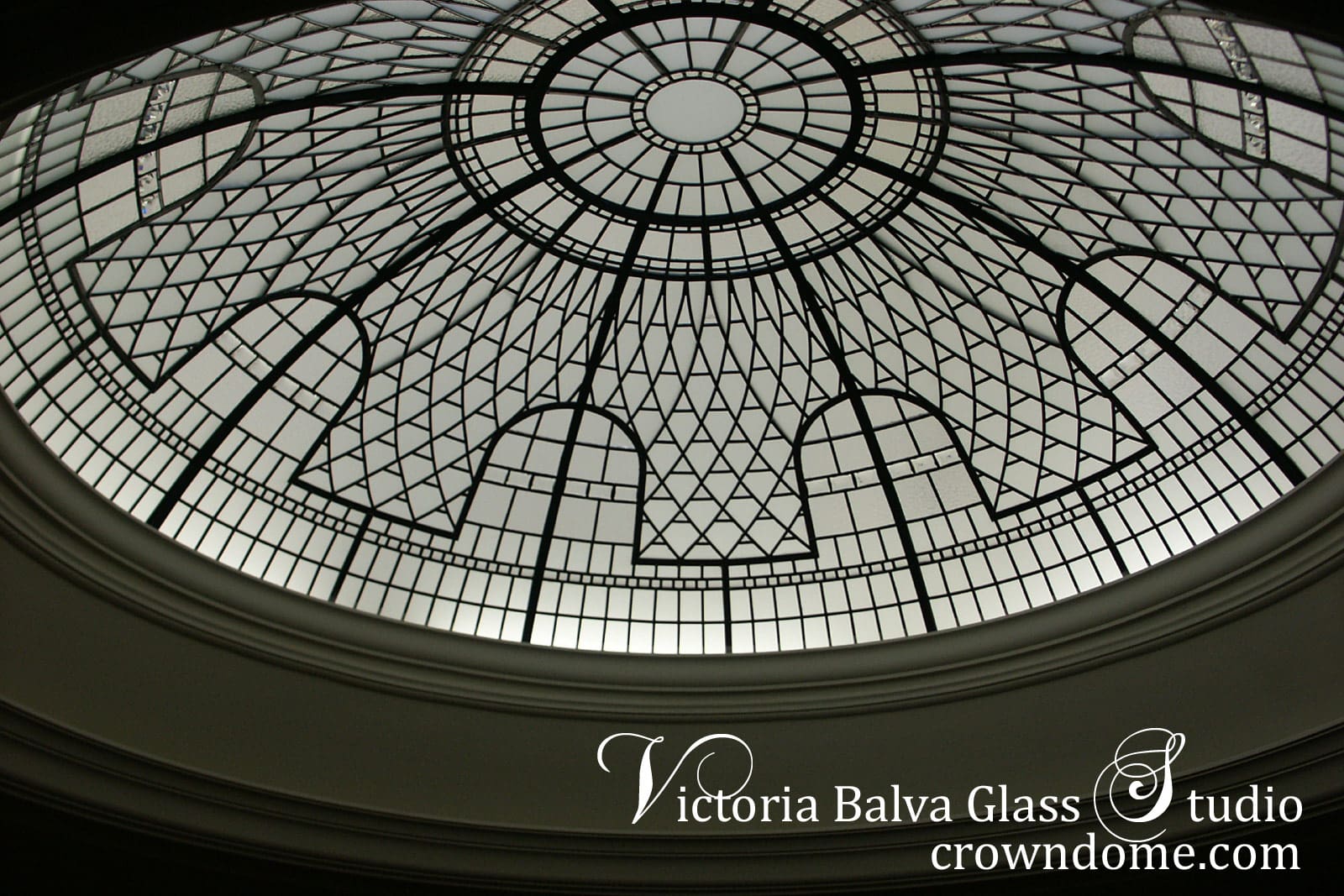 stained and leaded glass dome with custom jewels andbeveled glass
