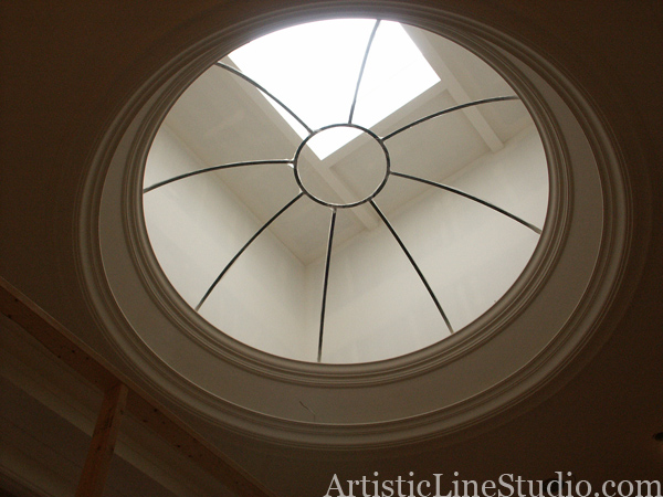 stained and leaded glass dome with custom jewels andbeveled glass