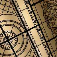 Stained glass eleptical flat skylight in barocco style