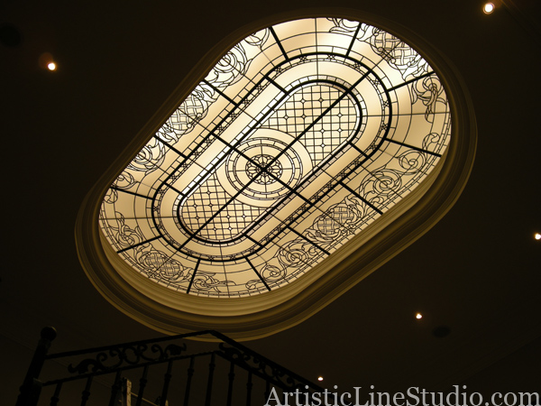 stained and leaded glass flat skylight