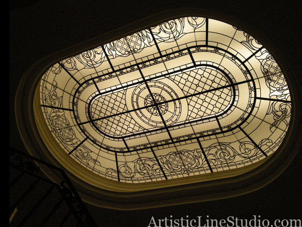 stained and leaded glass flat skylight