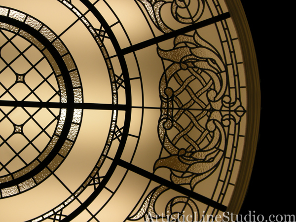 stained and leaded glass flat skylight