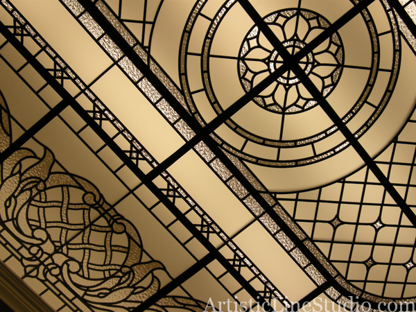 stained and leaded glass flat skylight