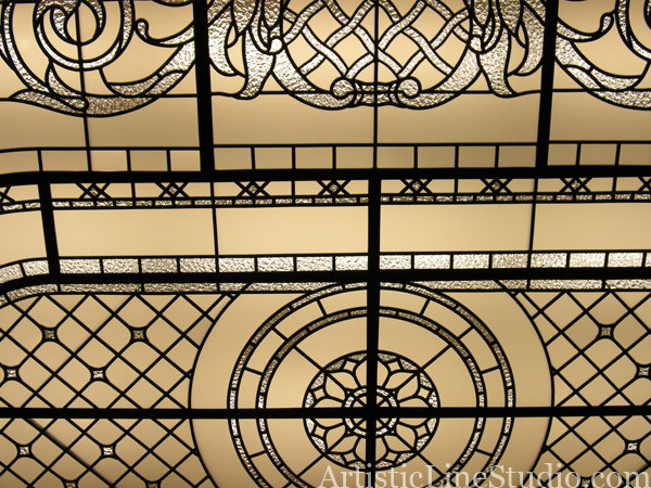 stained and leaded glass flat skylight