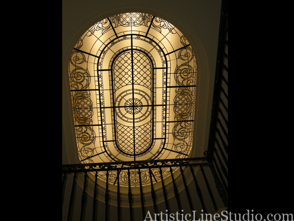 stained and leaded glass flat skylight