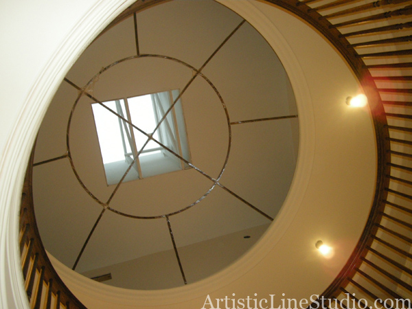 stained and leaded glass dome with jewels and beveled glass before installation