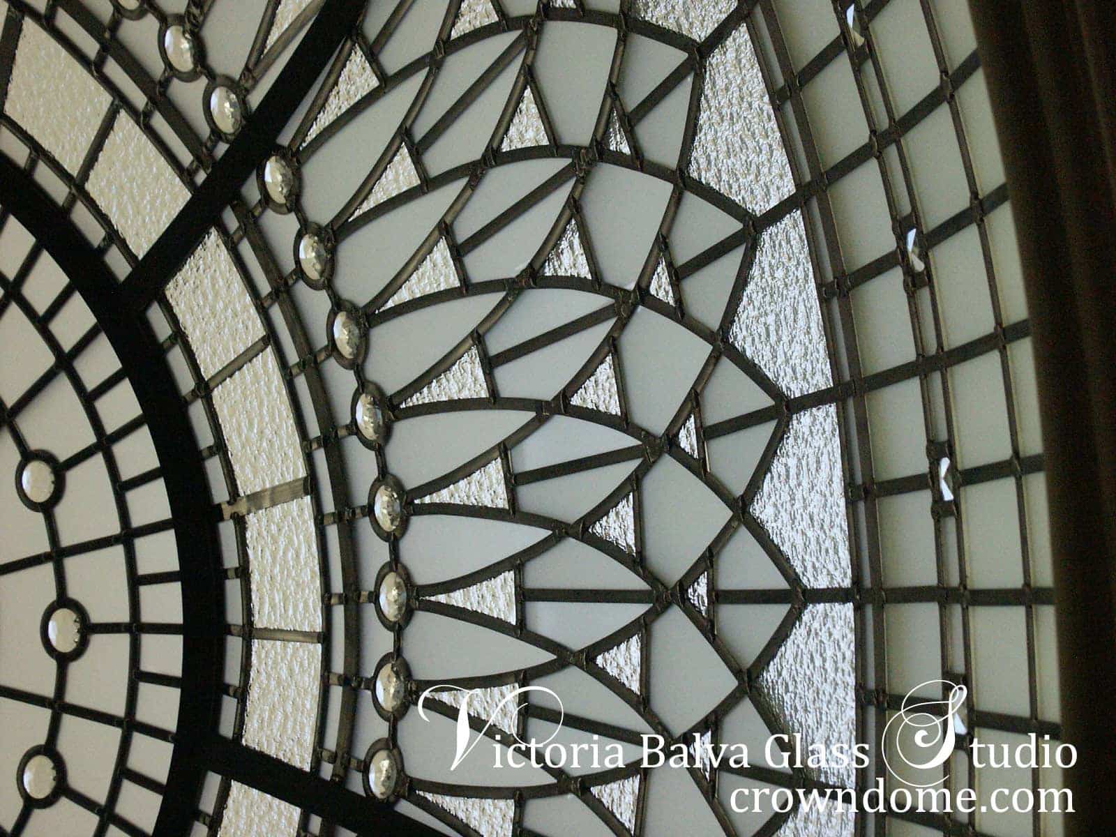clear textured glasses of stained and leaded glass dome with jewels and beveled glass