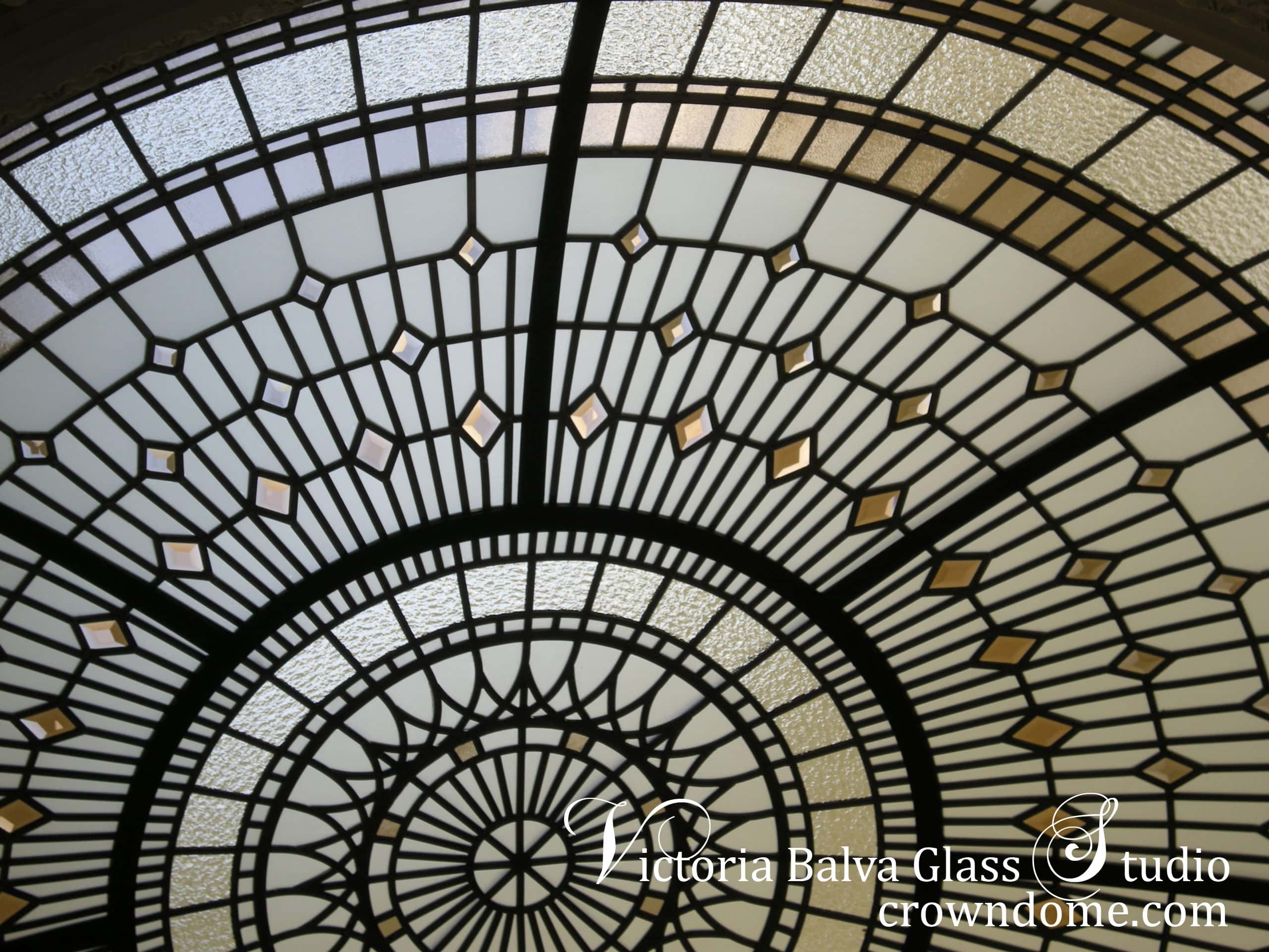 stained and leaded glass domed skylight with colored beveled glass
