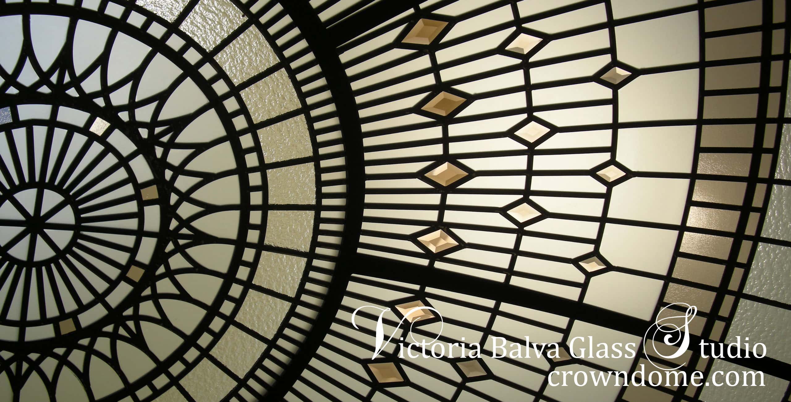 stained and leaded glass domed skylight with colored beveled glass