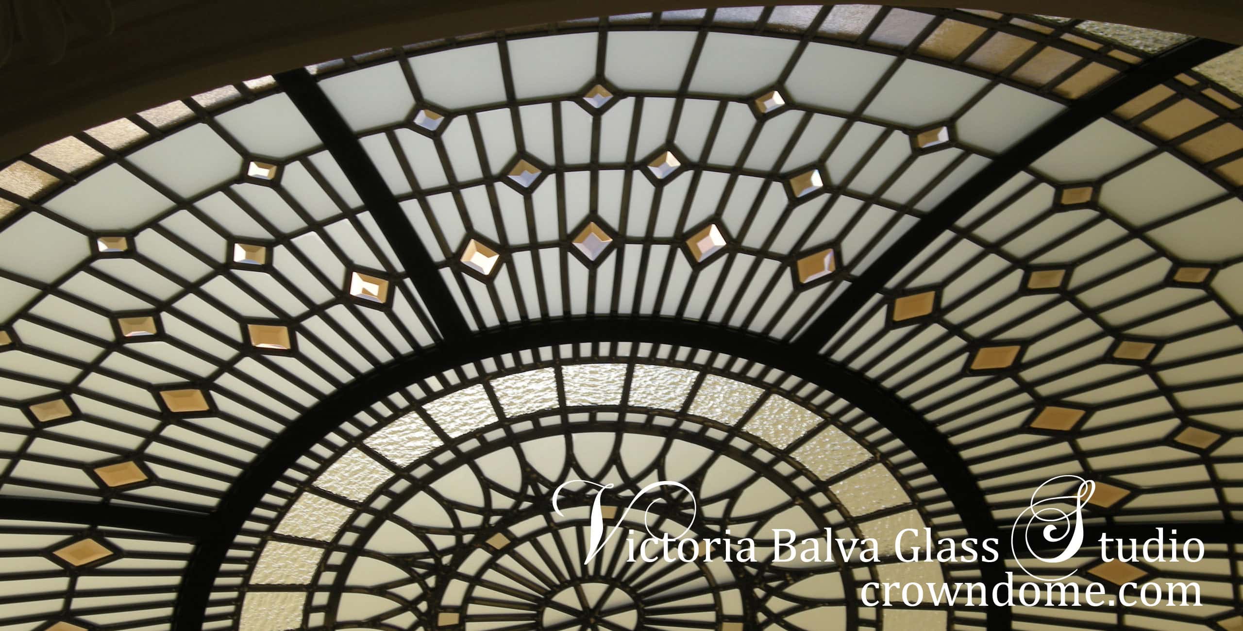 stained and leaded glass domed skylight with colored beveled glass