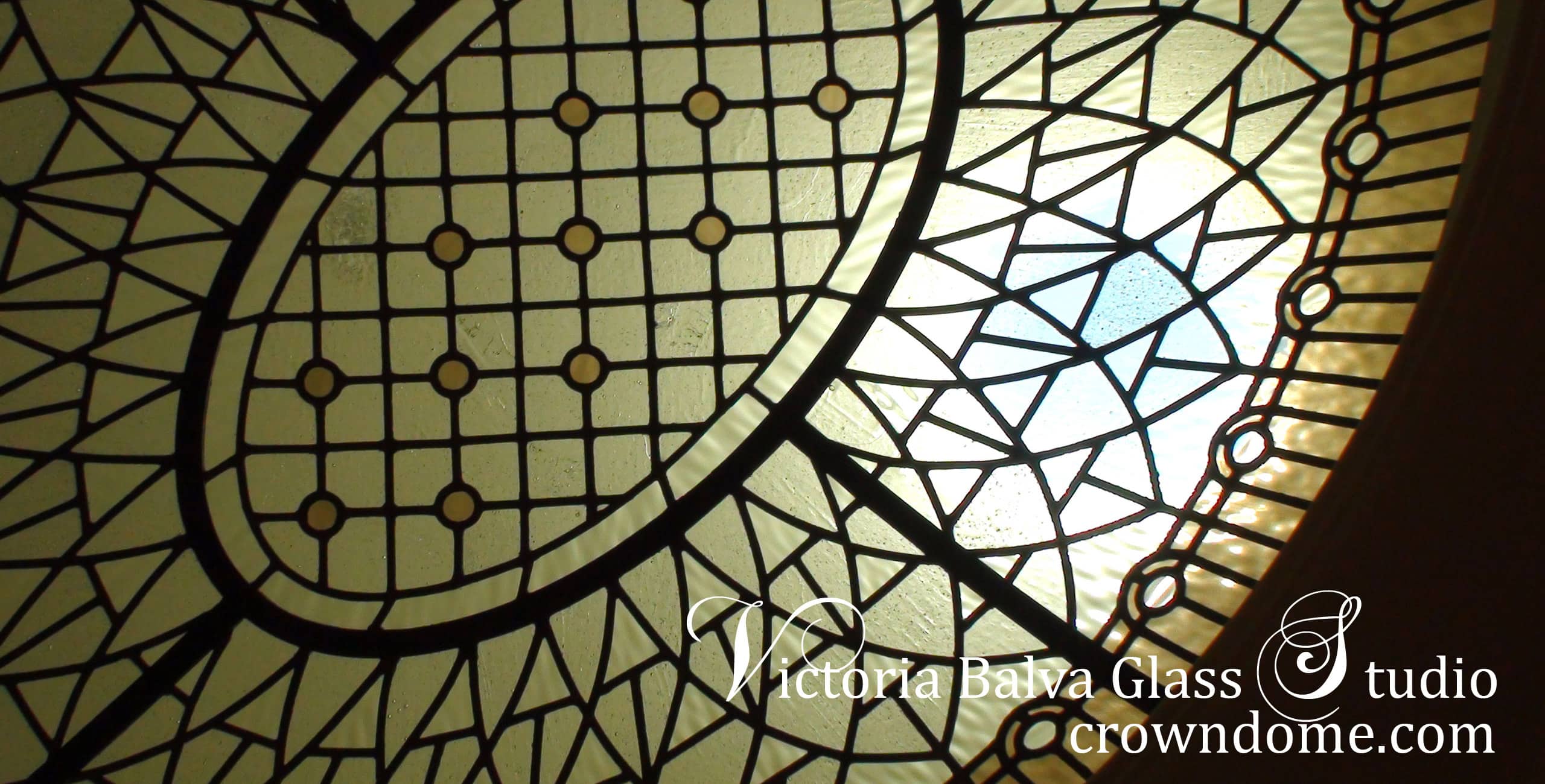 Detail of stained and leaded glass oval dome