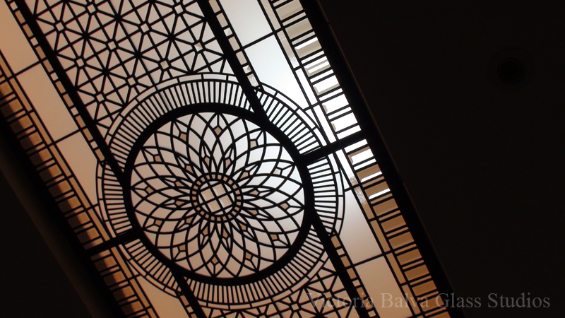 English Manor style decorative glass skylight with colored beveled glass