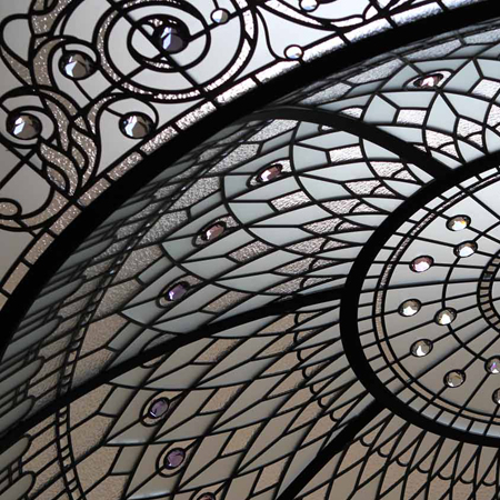 Neoclassical style stained and leaded glass dome for a grand hall of private residence