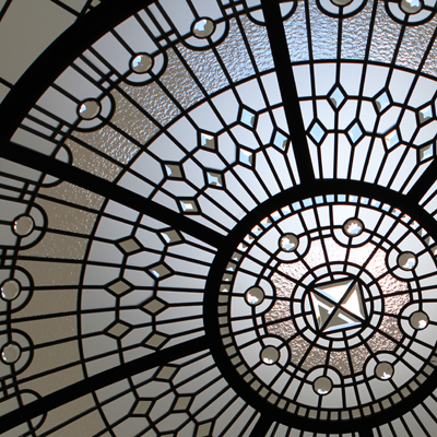 Neo classic stained and leaded glass dome in clear glass