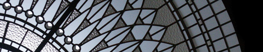 stained and leaded glass dome with crystals and beveled glass, classical rosette element