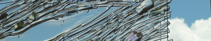 Fused kilnformed glass panel with straw and pink slab glass