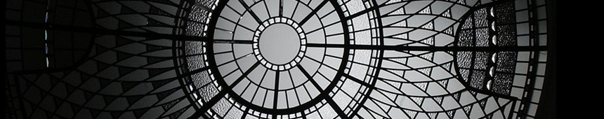 stained and leaded glass round domed skylight ceiling with classical rosette element