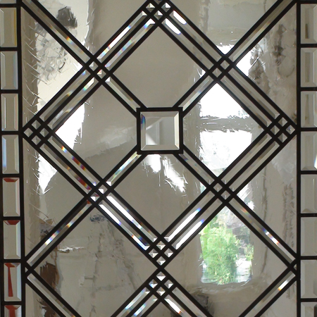 leaded glass door insert with clear beveled and avtique glass